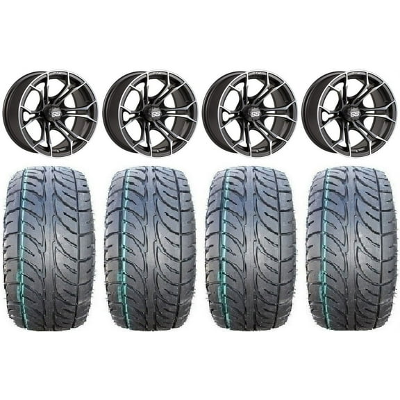 GTW Spyder 12" Golf Cart Wheels Gray 205x30 Fusion Tires Yamaha