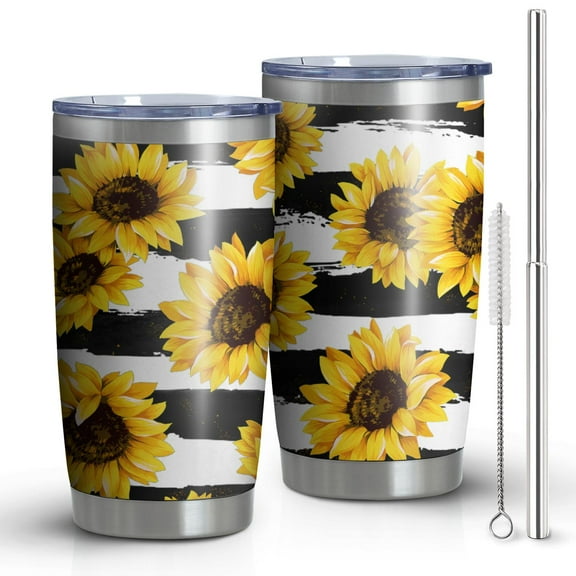20oz Tumbler with Lid and Straw Stainless Sunflowers Steel Vacuum Insulated Water Coffee Tumbler Cup, Double Wall Vacuum Insulated Travel Mug Reusable Tumblers for Ice Drinks, Hot Beverage