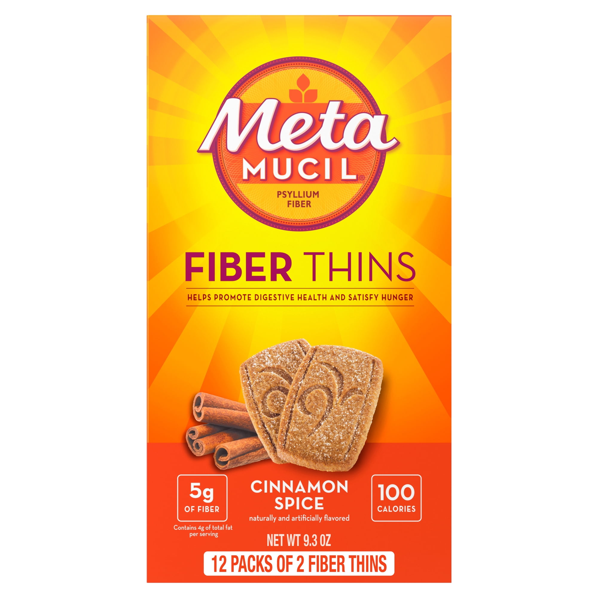 Metamucil Fiber Thins, Psyllium Husk Snack, Cinnamon Spice, GLP-1 Friendly Fiber>, 24 Count