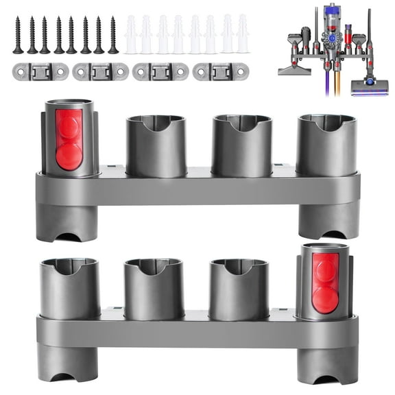 Dyson Vacuum Accessory Storage System Wall Mount and Dock Holder for Attachments, Includes 10 Adapters, 2 Pack, Gray