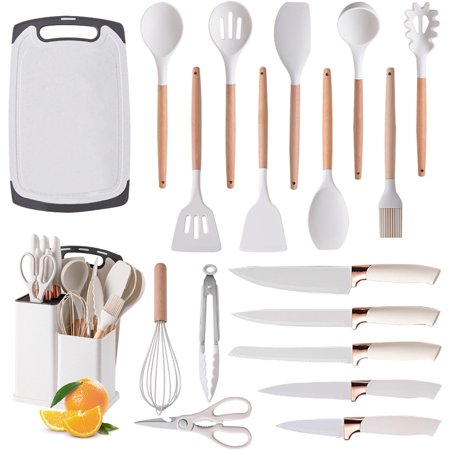 

Silicone Cooking Utensils Set 19-in-1 Kitchen Set with 11 Pieces Kitchen Utensils for Cooking-446°F Heat Resistant Kitchen Utensils 5 Pieces Knife Set for Kitchen 3 Pieces Utensil Sets