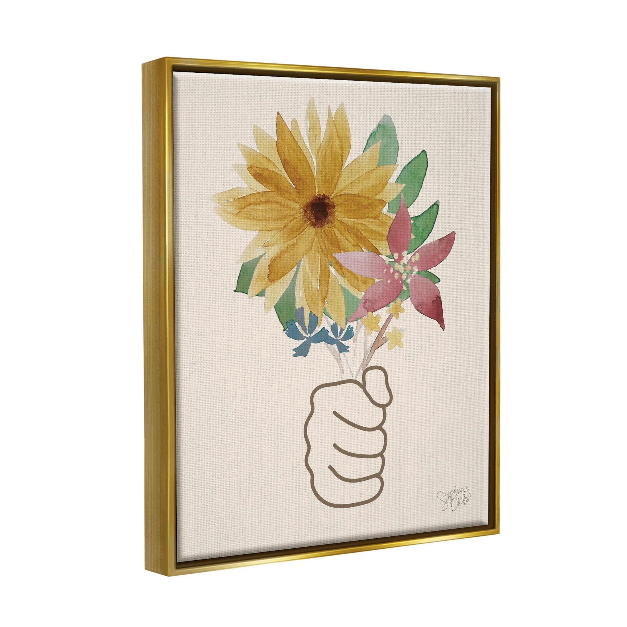 Stupell Industries Handful Flower Blossoms Graphic Art Metallic Gold Floating Framed Canvas Print Wall Art, Design by Stephanie Dicks