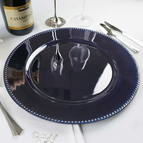 Efavormart 12 pcs 13" Navy Blue Beaded Round Charger Plates for Tabletop Decor Holiday Wedding Catering Event Decoration
