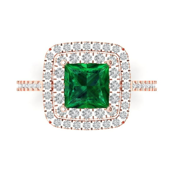 Halo Engagement Ring for Women - 2.07ct Simulated Emerald in 18K Rose Gold Promise Ring