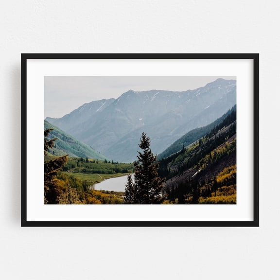 Maroon Lake - Colorado Photography Nature Mountain Scenic Landscape Forest Autumn Travel Poster Black Framed Wall Art Print 5 x 7 inches