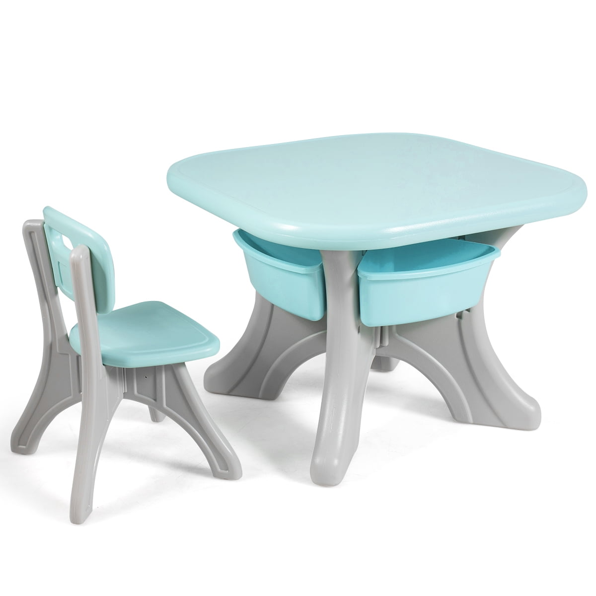 Topbuy 3 PCS Kids Activity Storage Table & Chair Set Green