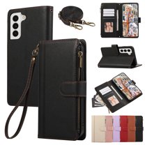 for Samsung Galaxy S23 Plus Wallet case with Card Holder for Women Men,Phone case RFID Blocking PU Leather Flip Cover with Strap Zipper Credit Card Slots,Kickstand,With Wrist Strap,Black