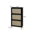 thumbnail image 3 of Hassch Modern Shoe Cabinet with 3 Rattan Flip Drawers, Freestanding Slim Shoes Storage Rack Organizer with Gold Metal Legs, 23.62"L x 9.25"W x 48.98"H, Black, 3 of 8