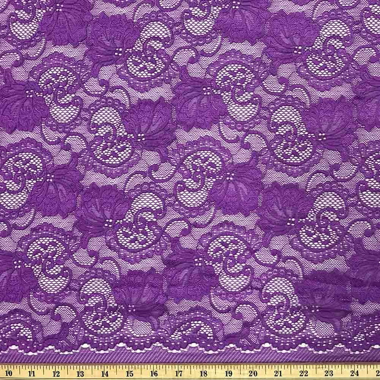 Stretch Lace Apparel Fabric Sheer Metallic Floral Lattice Heather Purple  XX25 
