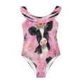 thumbnail image 3 of Girls Ruffle One Piece Swimsuit, Stretchy Fabric for Beach & Pool Activities Cute Baby Cows with Flowers, 3 of 8