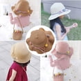 thumbnail image 5 of 50-54cm head circumference summer girls wave edge straw hat sunscreen hat sun hat bow hairball beach hat with windproof rope - Khaki, 5 of 5