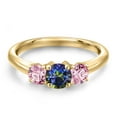 thumbnail image 3 of Gem Stone King 10K Yellow Gold Blue Mystic Topaz and Pink Lab Grown Diamond Engagement Ring for Women | 1.00 Cttw | Round 5MM | Gemstone November Birthstone | Size 7, 3 of 6