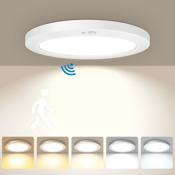 Motion Sensor Ceiling Light Indoor Wired PIR, 2700/3000/3500/4000/5000K, LED Closet Lights Motion Sensored 7 in,12W, Timer, Motion Activated Flush Mount Ceiling Light for Hallway,Pantry