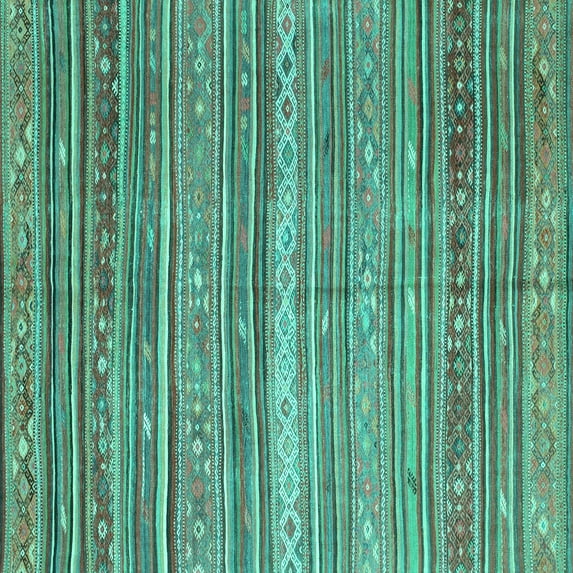 Ahgly Company Machine Washable Indoor Square Southwestern Turquoise Blue Country Area Rugs, 5' Square