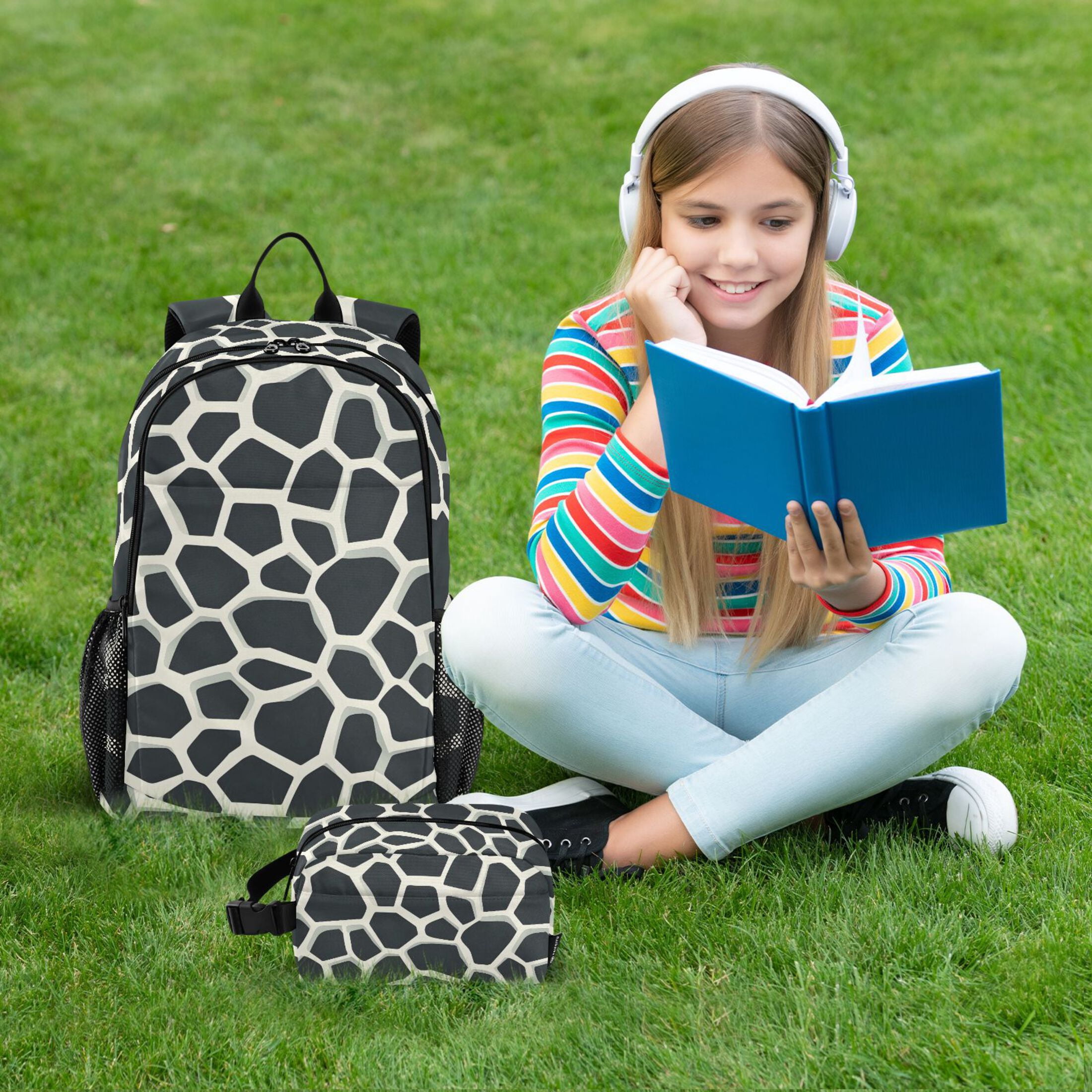 ALAZA Cow Print School Backpack Lunch Box Set Student Bookbag