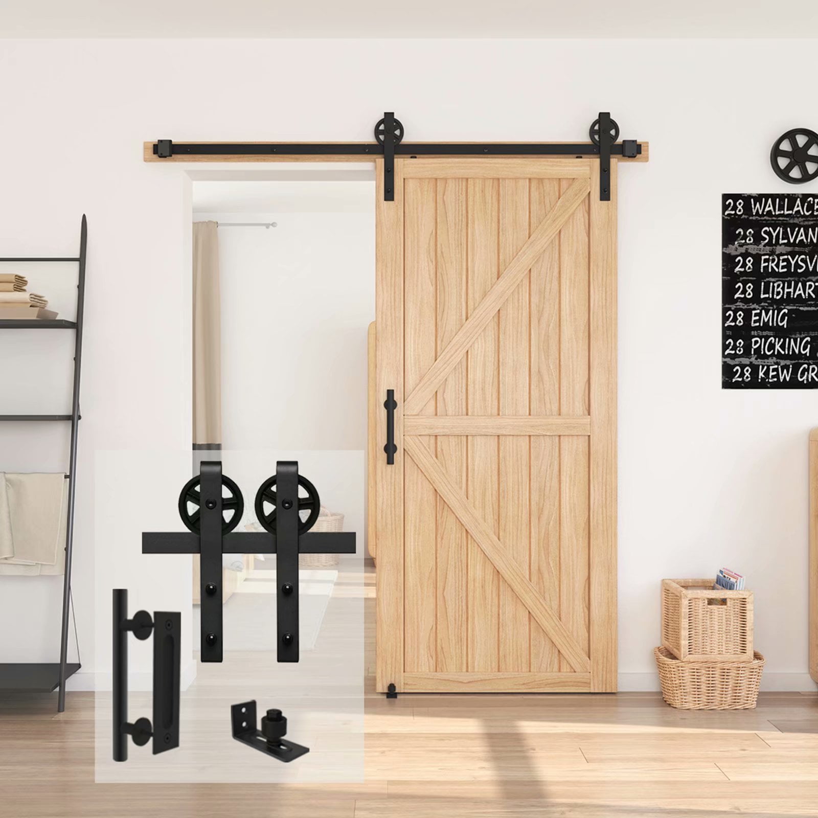 Smoothly and Quietly Fits 1 3/8-1 5/8 Thickness Door Panel Easy to Install Dark Steel Antique Style AINFOX 6.6 FT Barn Door Hardware Kit 