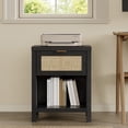 thumbnail image 6 of SICOTAS Rattan Nightstands Set of 2 with Charging Station, Farmhouse Beside Tables with Drawer&Shelf for Bedroom,Black Oak, 6 of 10