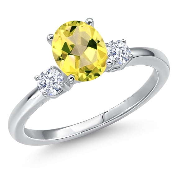 Gem Stone King 14K White Gold Canary Mystic Topaz and White Zirconia Engagement Ring for Women | 1.78 Cttw | Oval 8X6MM | Gemstone November Birthstone | Size 5
