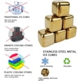 thumbnail image 2 of 6PCS Stainless Steel Whiskey Stones Gift Set, Reusable Cooling Whisky Rocks, Metal Ice Cubes Beverage Chilling Stones, Wine Cooler with Ice Tong (Gold Set), 2 of 5