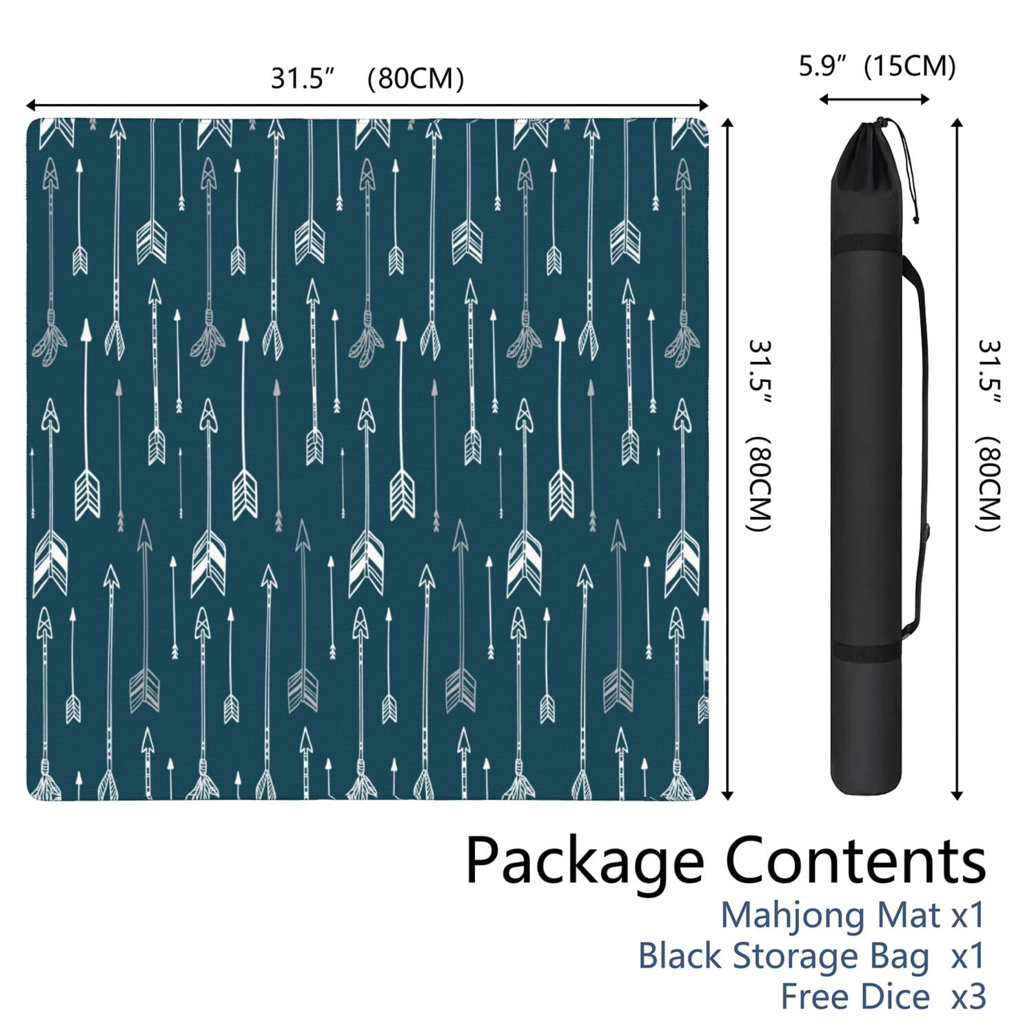 Decorative Boho Pattern Extra Large Anti-Slip Mahjong Mat 31.5x31.5 Inch Rubber Surface with Noise Reduction for Board Games and Game Room Decor