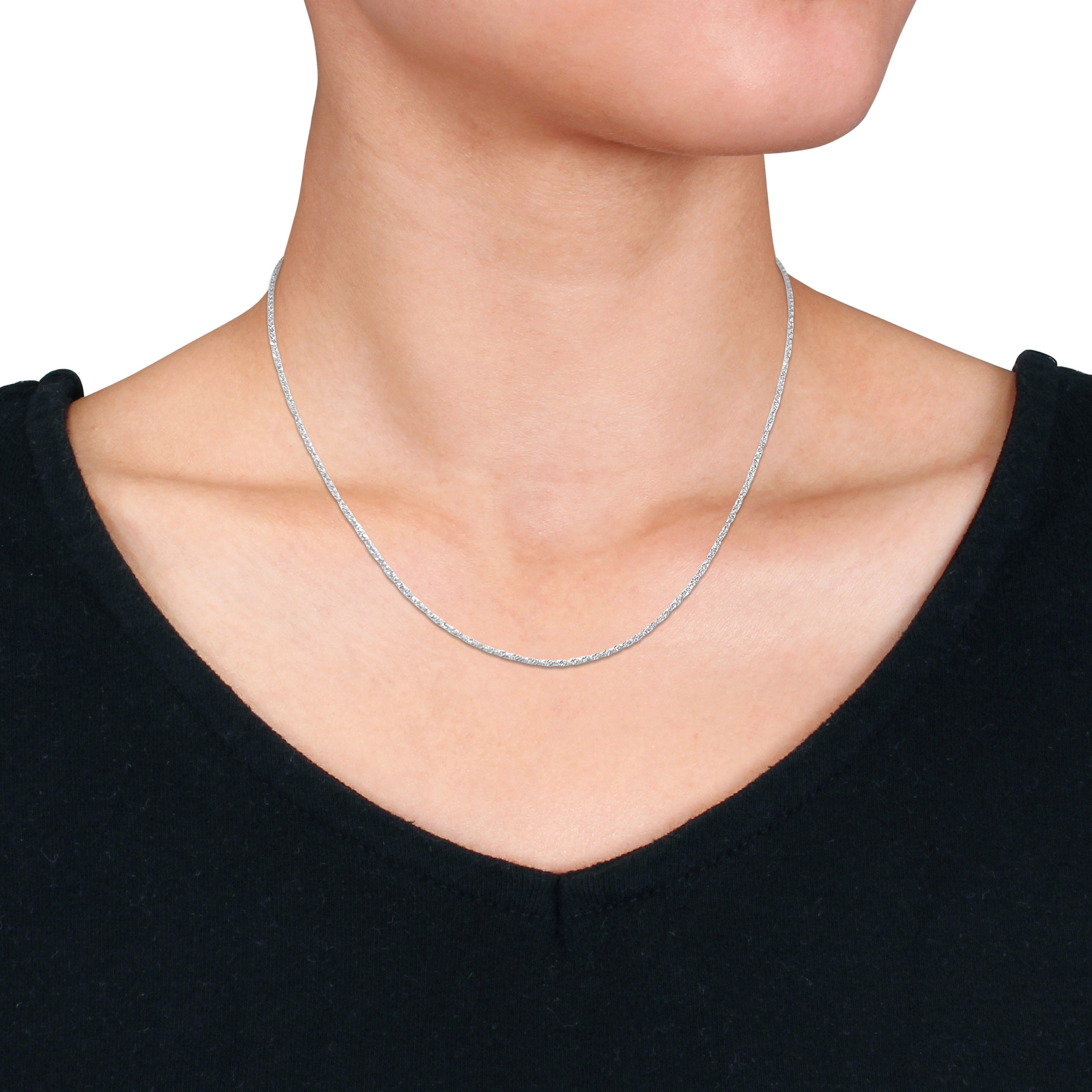 Everly Women's 1.2mm 14k White Gold Sparkling Singapore Chain Necklace