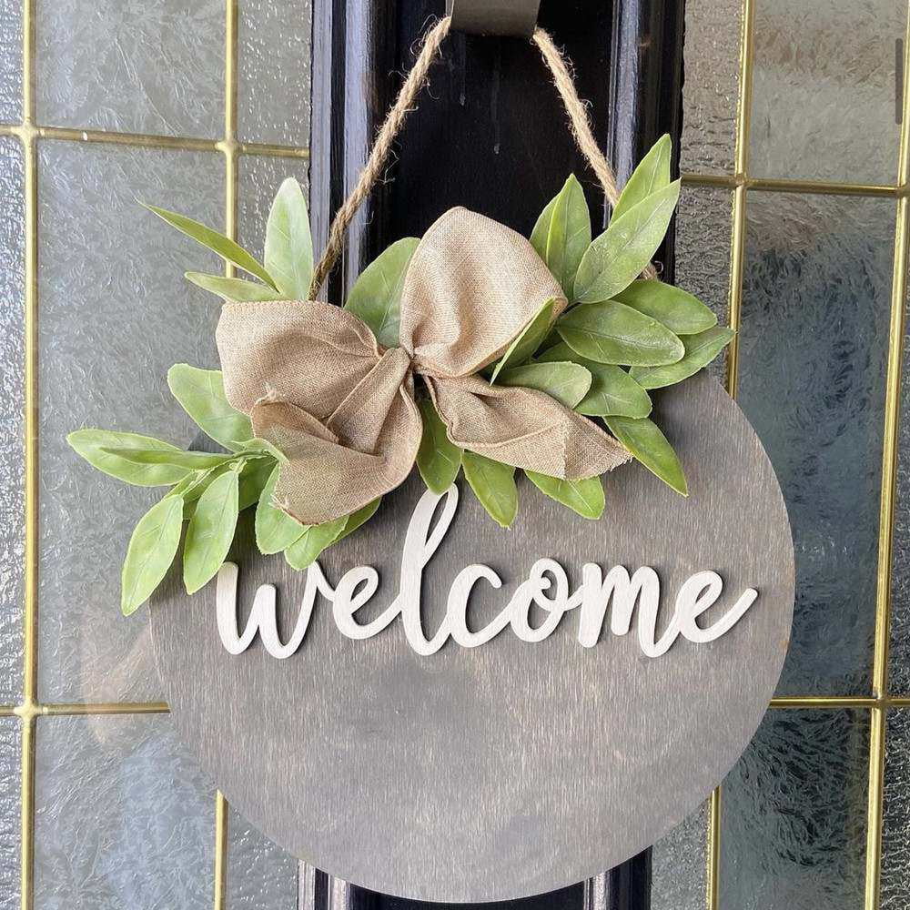 OHMZPERE 18 Inch Artificial Wreath,Welcome Sign for Front Door Spring and Summer Front Door Wreaths
