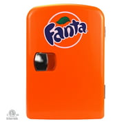 Coca-Cola Fanta Portable 6 Can Thermoelectric Mini Fridge Cooler/Warmer, 4 L/4.2 Quarts Capacity, 12V DC/110V AC for home, dorm, car, boat, beverages, snacks, skincare, cosmetics, medication