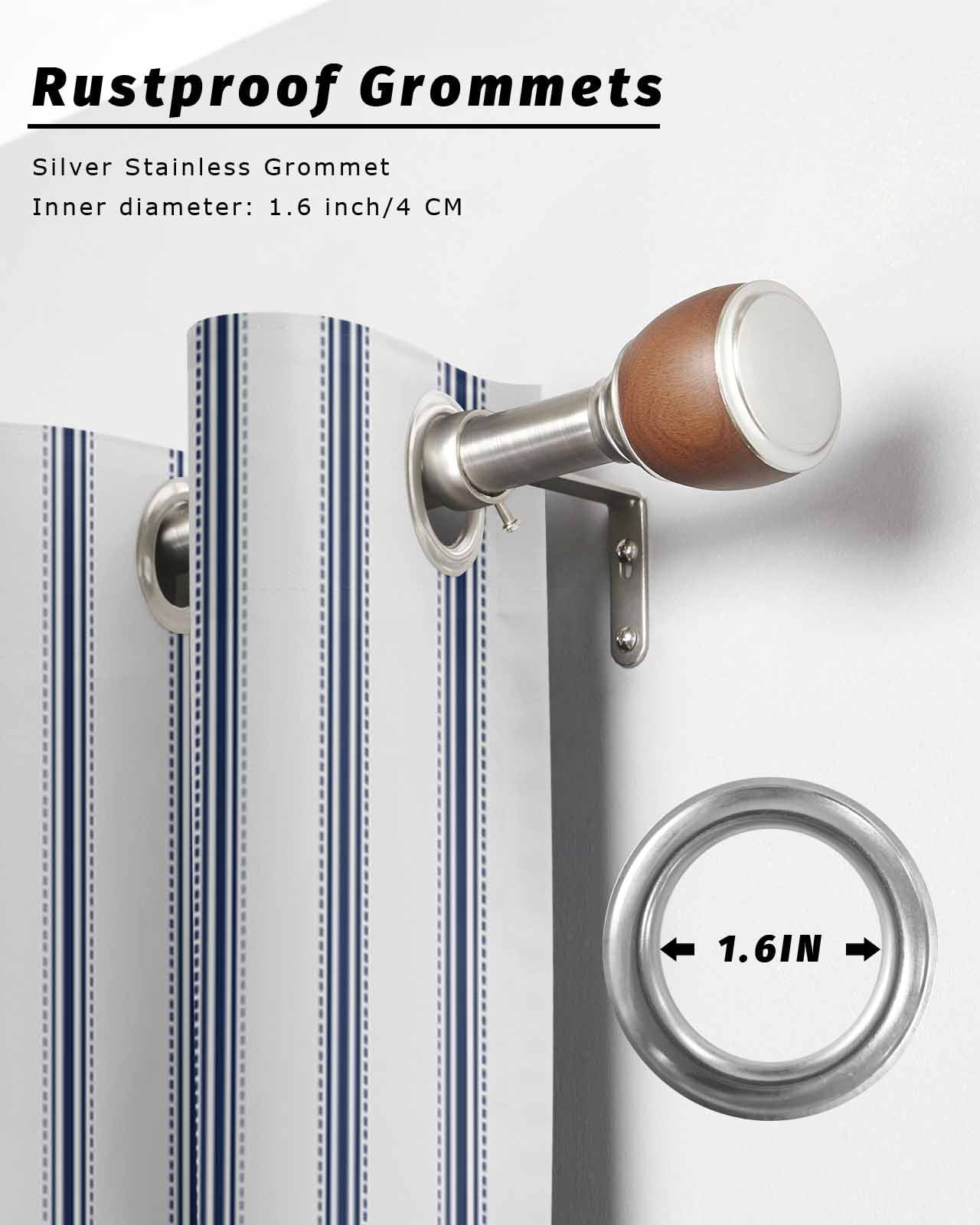 Navy Blue Striped Outdoor Curtains for Patio, Navy Blue White Stripes Farmhouse Privacy Drapes Grommet Waterproof Outside Curtains for Porch/Cabana/Balcony 54"x 84", 2 Panel