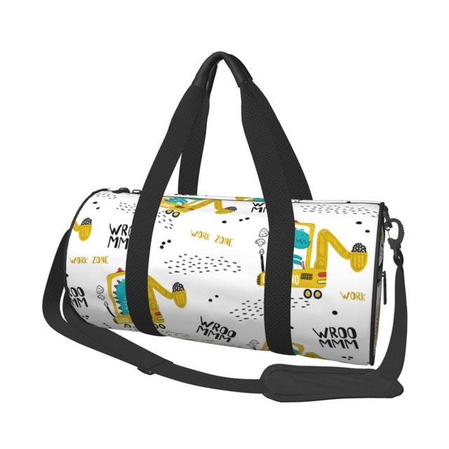 Fotbe Dinosaur on Excavator Bolsa Deportiva de Lona Plegable con Estampado, Bolsa de Gimnasio con Bolsillo Seco/Húmedo, Bolsa de Viaje Ultraligera de Gran Capacidad
