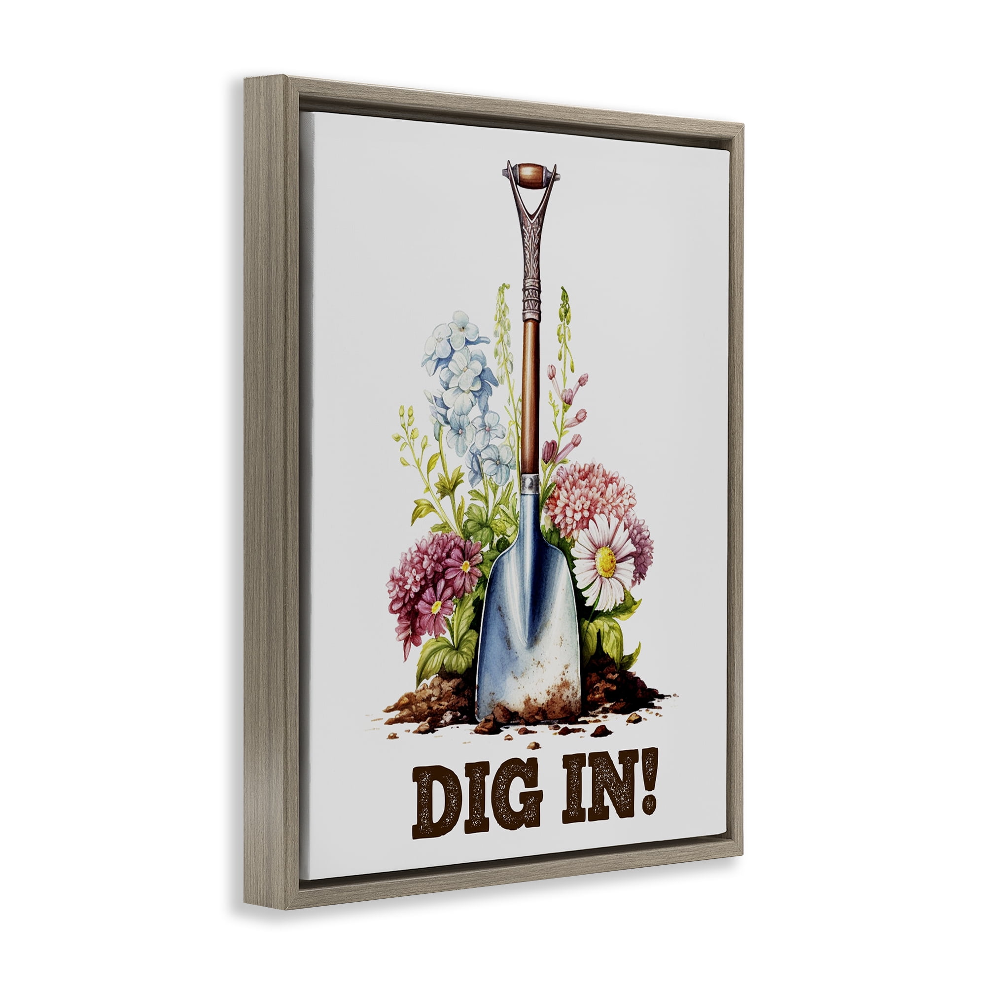 Stupell Industries Dig In Gardening Phrase Plants & Flowers Painting Brown Floater Framed Canvas Art Print Wall Art, 25 x 31