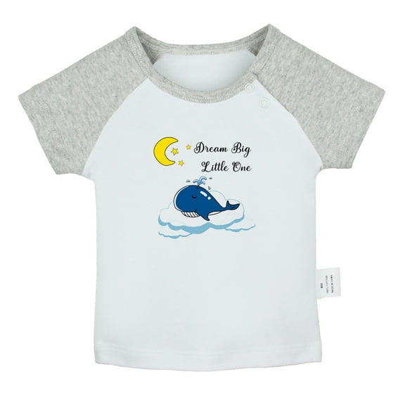 iDzn Dream Big Little One Funny T shirt For Baby, Newborn Babies T-shirts, Infant Tops, 0-24M Kids Graphic Tees Clothing (Short Gray Raglan T-shirt, 0-6 Months)