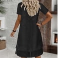 thumbnail image 6 of Afdoent Women's Dresses Everyday Casual Dress Loose Fit Short Sleeve Solid Color Layered Neck Midi Dress For Comfort Travel Outfits, 6 of 6
