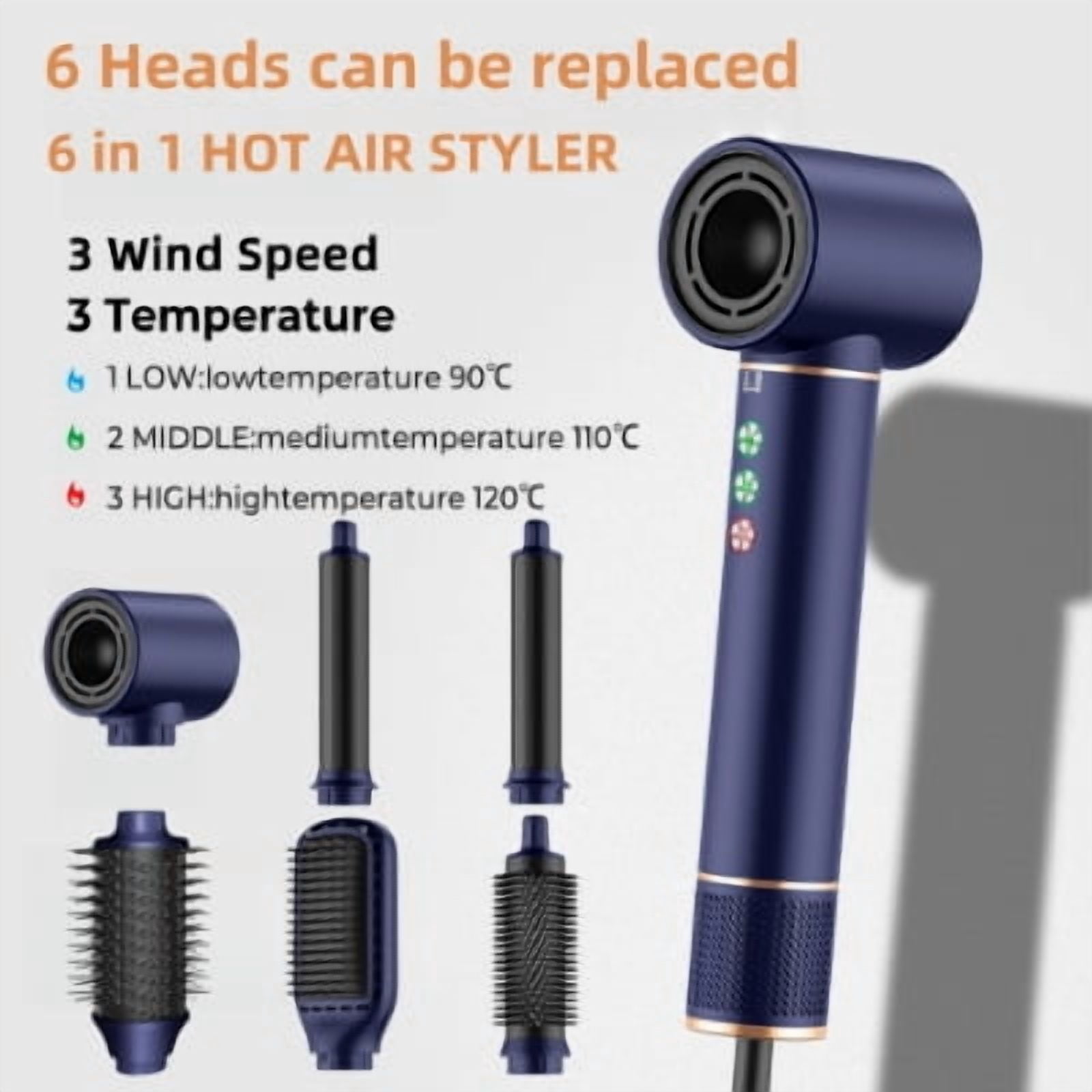 6-in-1 Hot Air Styler Kit, Professional Hair Dryer Brush Set with 6 Interchangeable Attachments, Ionic Multi-Styler for Drying, Straightening, Curling & Volumizing
