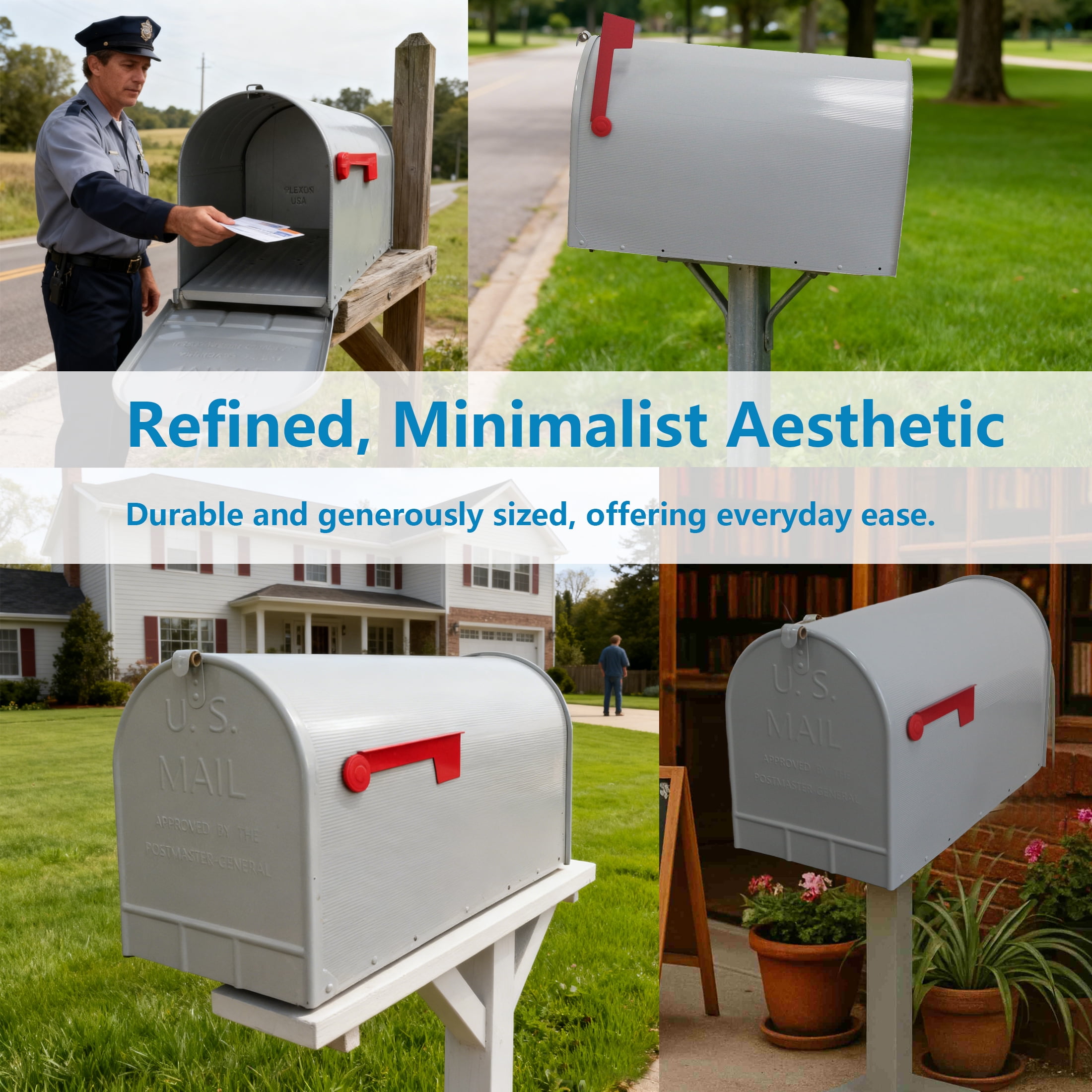 4W Rural Mailboxes Galvanized Steel,Jumbo Size,Post-Mount Mailbox in Gray