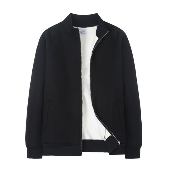 Pisexur Mens Jacket Winter Zipper Solid Color Fleece Jacket Lapel Long Sleeve Warming Jacket Casual Oversized Mens Coat Outerwear Plus Size M-4XL