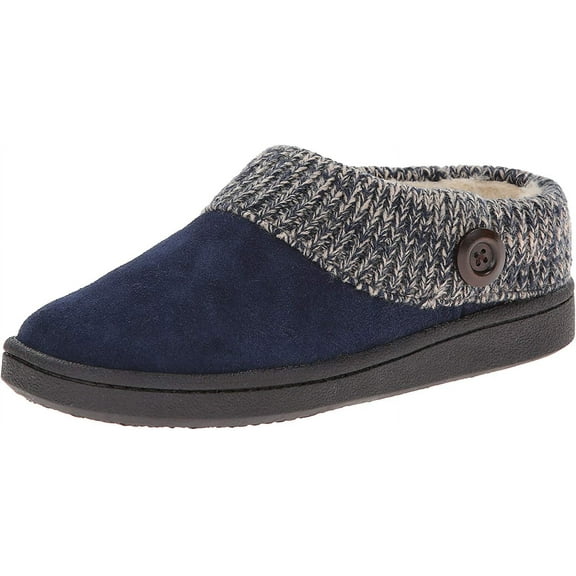 Clarks Women's Knit Scuff Leather Rounded Toe Slip On Slippers Clogs Mules (Blue, 9)