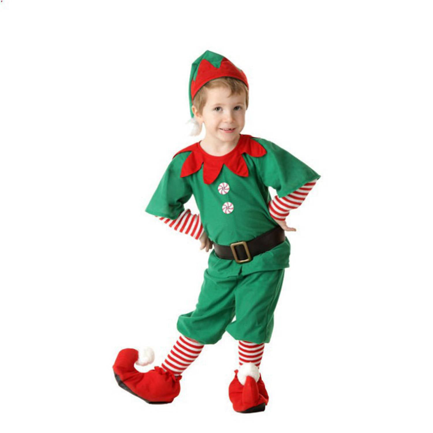 New Child Boys Elf Costume Santa's Helper Boys Christmas Kids Fancy Dress Outfit 