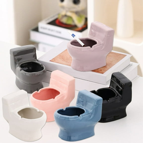 Ceramic Toilet Ashtray | Decorative Bathroom Desktop Ornament | Modern Home Smoking Accessories | Easy Clean | Trendy Personalized Design | 1 Pc | 12.5x11.1x8.2cm | Multiple Colors