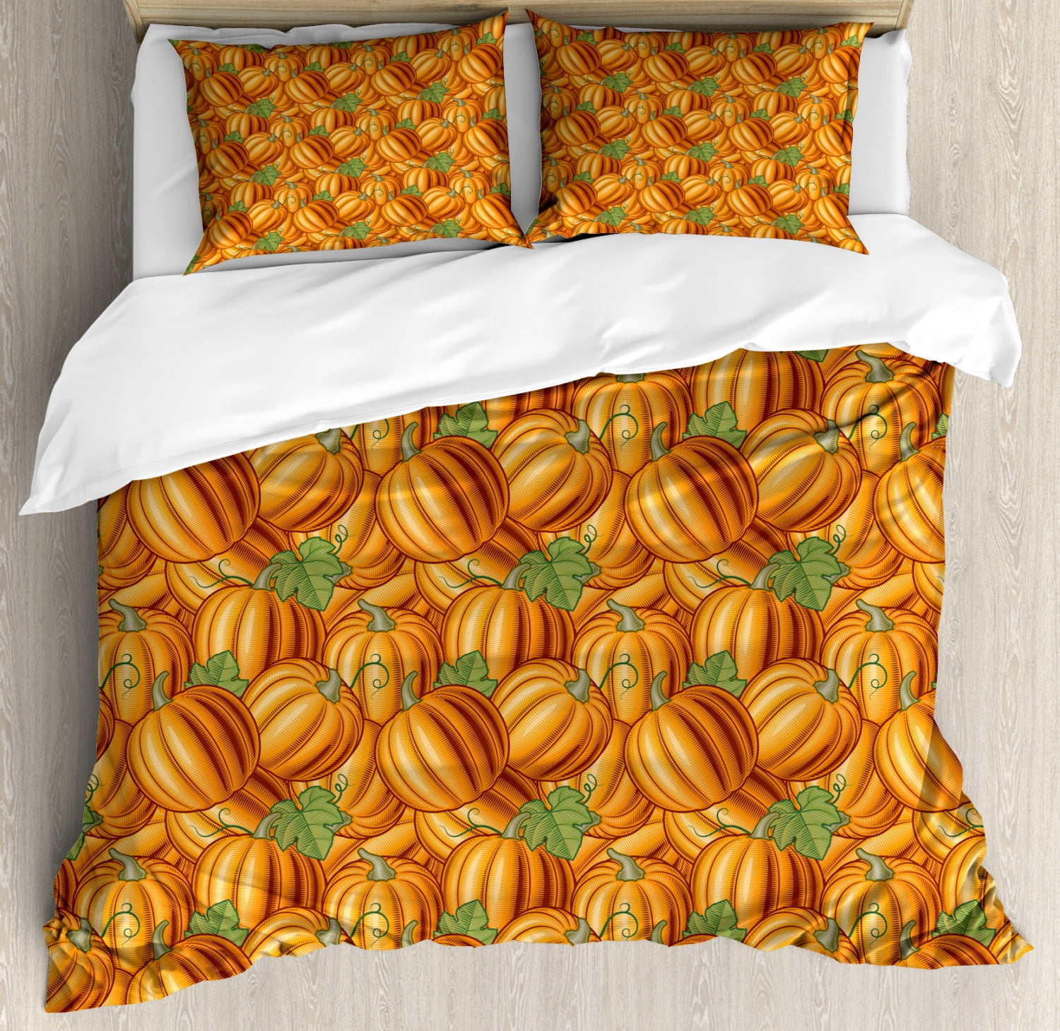 Harvest Duvet Cover Set King Size, Pumpkins in a Vibrant Colored ...