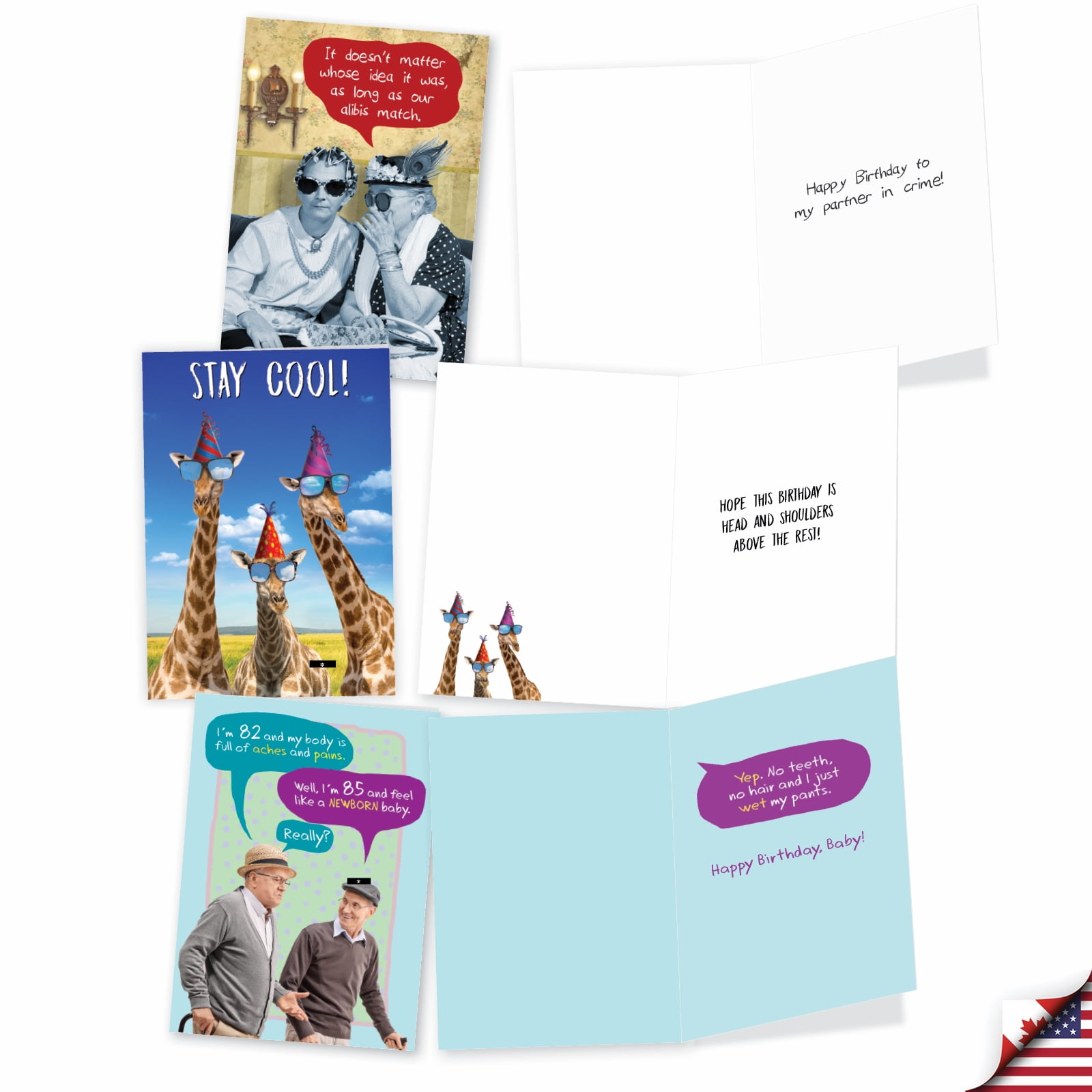 NobleWorks 20 Assorted Box Set Funny Birthday Greeting Cards w/5 x 7 Inch Envelopes (10 Designs, 2 Each) Bday Best Birthday Wishes AC8838BDG-B2x10