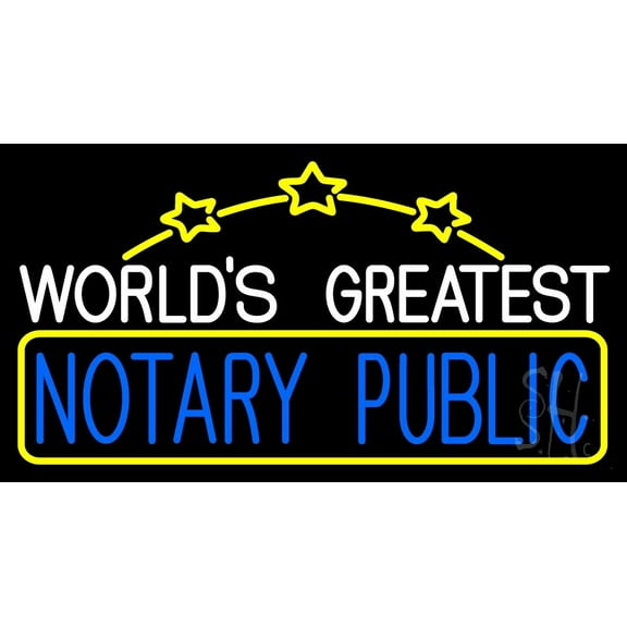 Worlds Greatest Notary Public LED Neon Sign 13 x 24 - inches, Black Square Cut Acrylic Backing, with Dimmer - Bright and Premium built indoor LED Neon Sign for Defence Force.