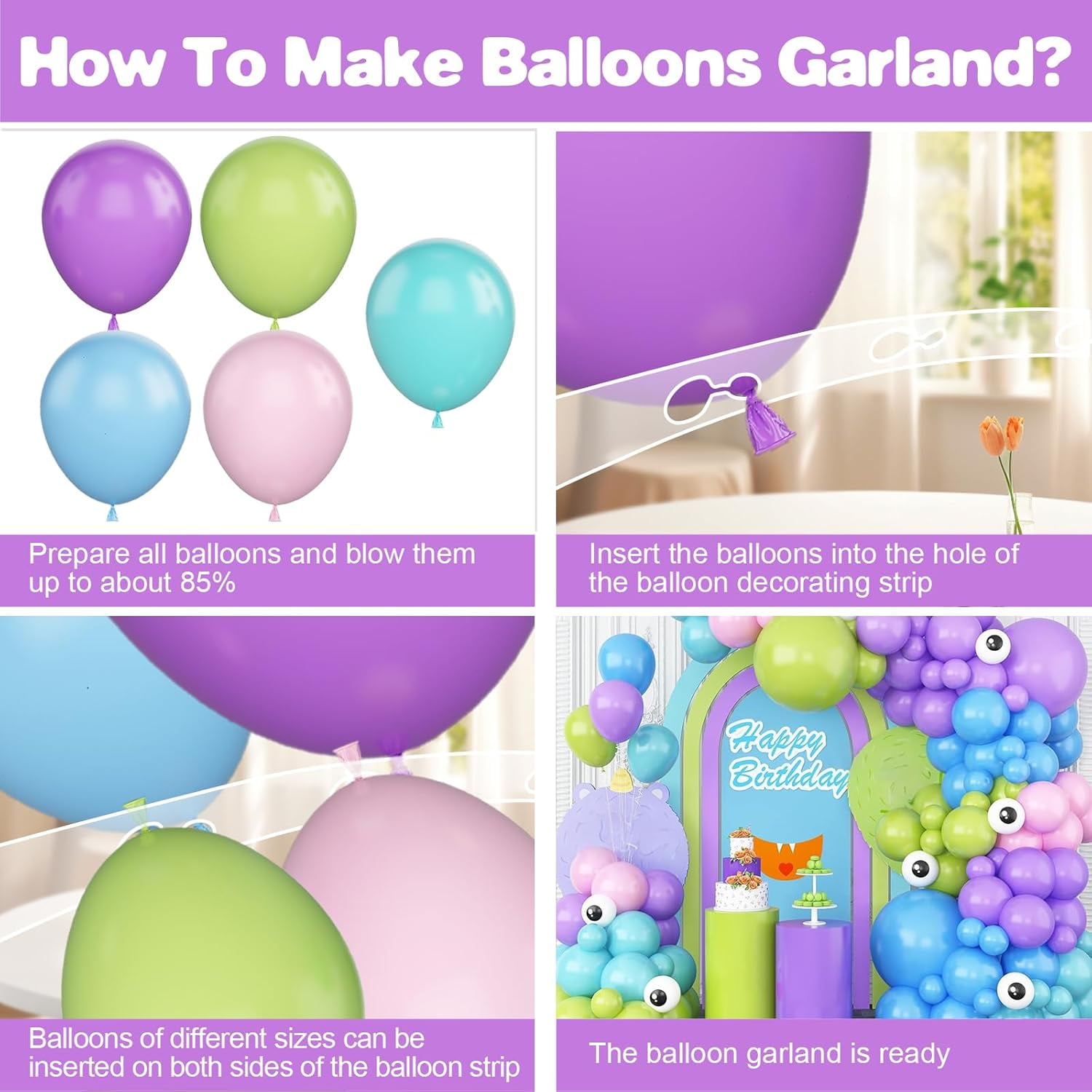 Monster Balloons Arch Garland Kit, Monster Cartoon Inc Balloons Party Decorations, Purple Green Blue Pink Teal Blue Balloons Arch for Monster Theme Birthday Baby Shower Party Decor