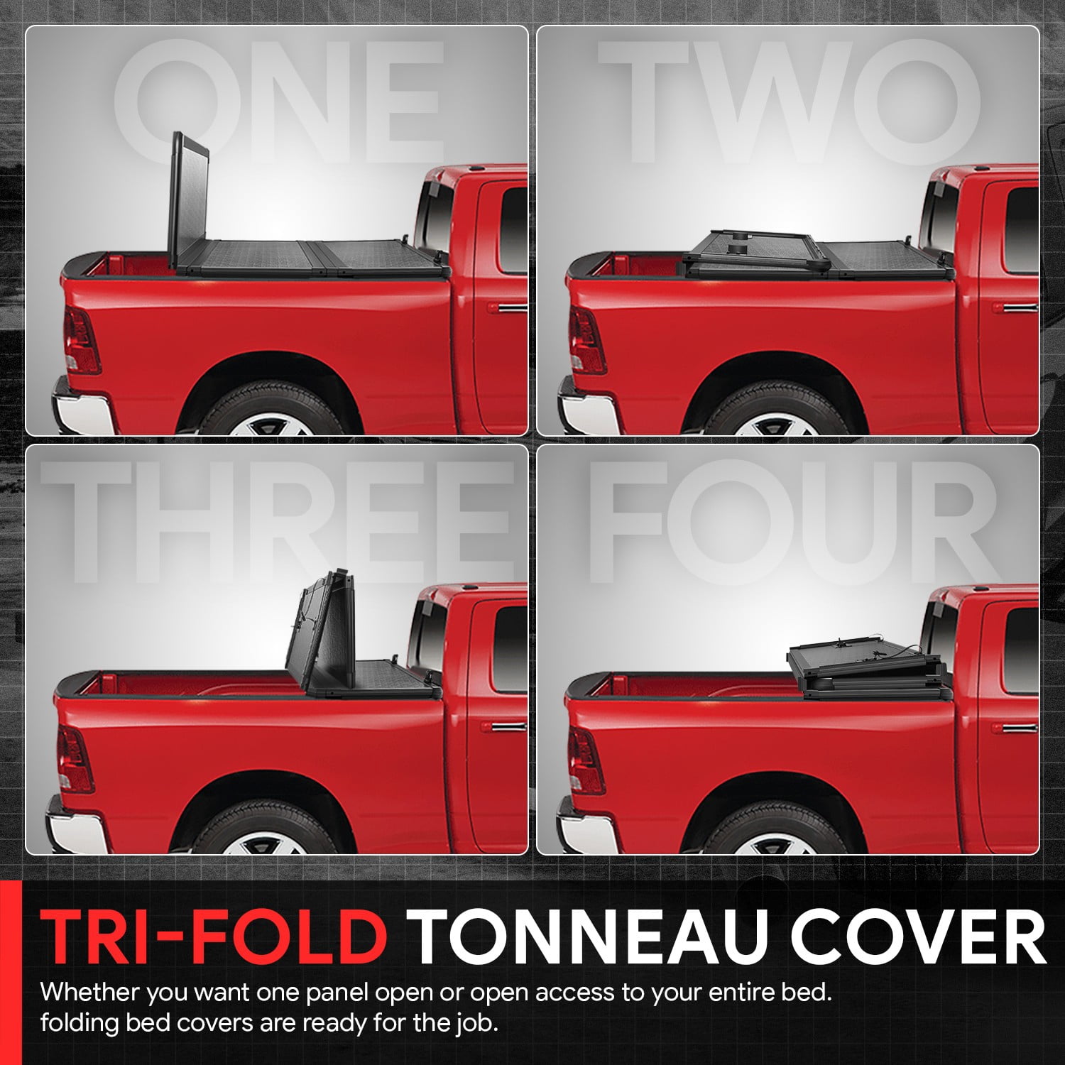 DNA Motoring for 2015-2024 Silverado Sierra 1500 5.8' Low Profile Hard Tri-Fold Tonneau Cover