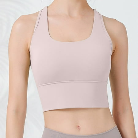 Nrmvnmi Summer Saving Womens Sports Bra Seamless Long Crop Tank Racer Back Spaghetti Strap Workout Yoga Padded Bra Halter Neck Casual Tops For Moms Gifts