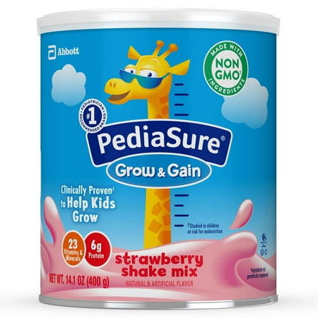 PediaSure Grow & Gain Non-GMO Shake Mix Powder, Nutritional Shake For Kids, With Protein, DHA, Antioxidants, and Vitamins & Minerals, Strawberry, 14.1 oz,