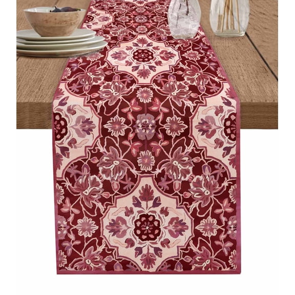 ERUNPONLY Red Boho Table Runner - 72 Inch Long Ethnic Tribal Abstract Traditional Floral Cotton and Linen Blended Dress Scarves Farmhouse Table Runner for Kitchen Dining, Coffee Table, 16"x72"