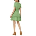 thumbnail image 3 of INSPIRE CHIC Robe d'Été pour Femme Col en V Manches Bouffantes Taille Smockée Robe Courte Décontractée L Vert Pâle, 3 of 6