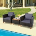 thumbnail image 3 of Patiojoy 3 Pieces Outdoor Rattan Furniture Set Wicker Bistro Set Wooden Table Top with Gray Cushions, 3 of 8