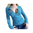 thumbnail image 2 of Sedceaty Women’s Spring Slim T-Shirt, Letter Print Long-Sleeve O-Neck Button Closure Cropped Tops, 2 of 9