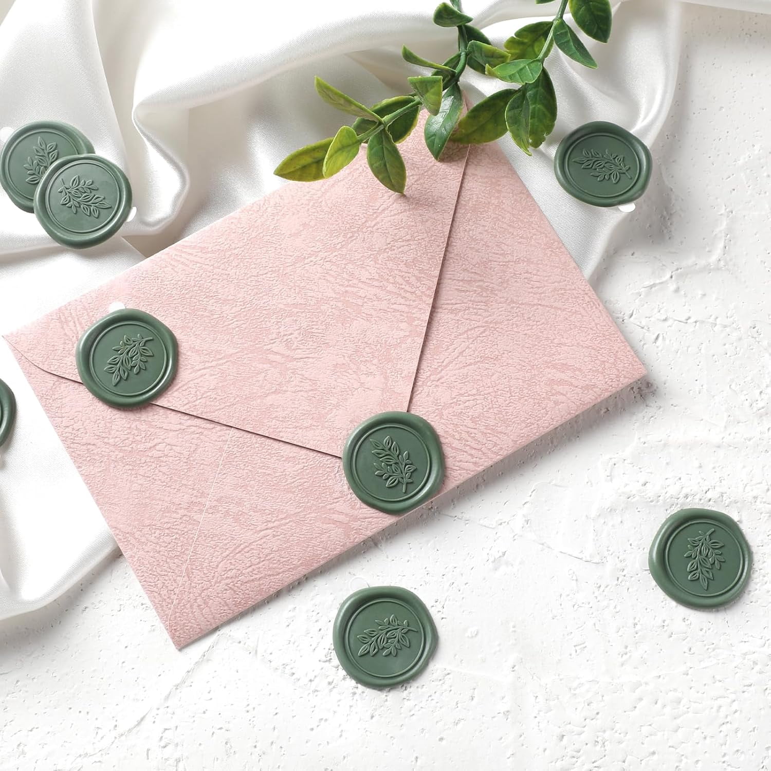 Eucalyptus Wax Seal Stickers - 50 PCs Self Adhesive Wax Seals for Wedding Invitations Envelopes Olive Green Sticker for Gift Wrapping Letter Party Christmas Birthday Baby Shower